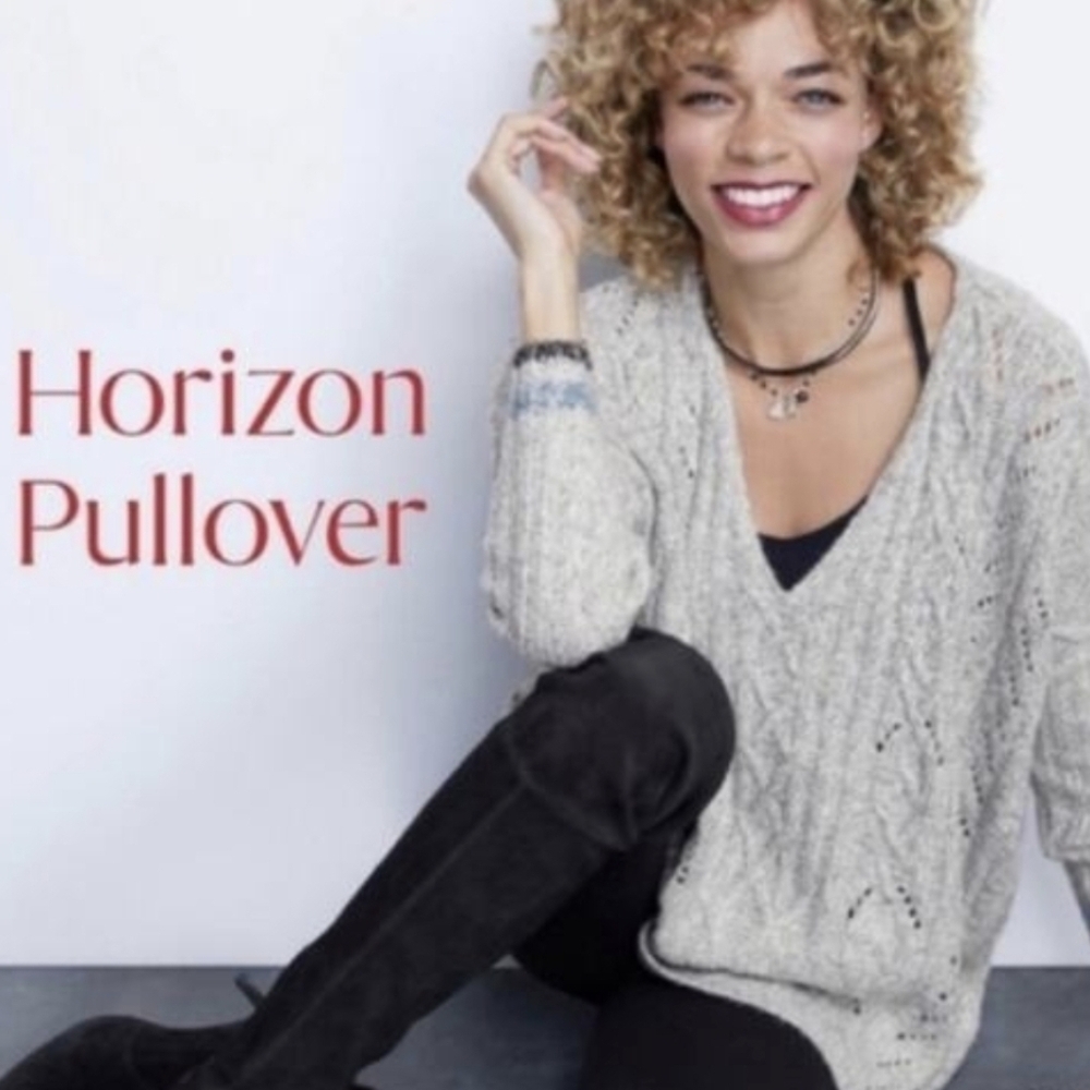 CAbi Horizon Pullover Gray Fog Knit Boxy Oversized Sweater Sz M